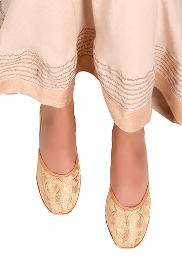 Beige Brocade Genuine Leather Punjabi Jutti